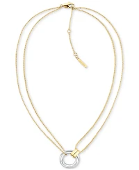 Calvin Klein Two-Tone Stainless Steel Logo Ring Layered Pendant Necklace, 16" + 2" extender