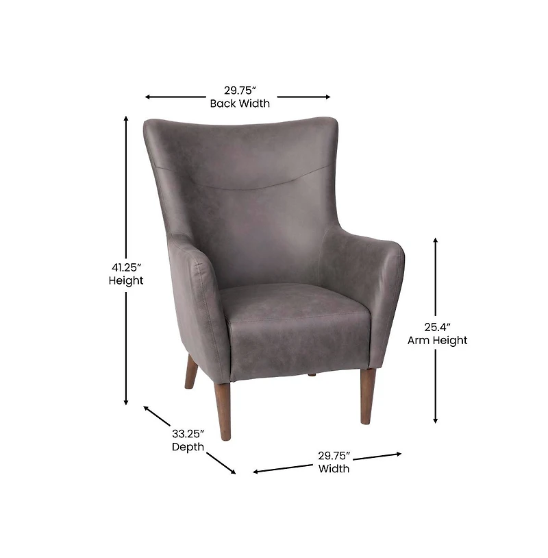 Regal Traditional Wingback Accent Chair, Upholstery And Wooden Frame Legs