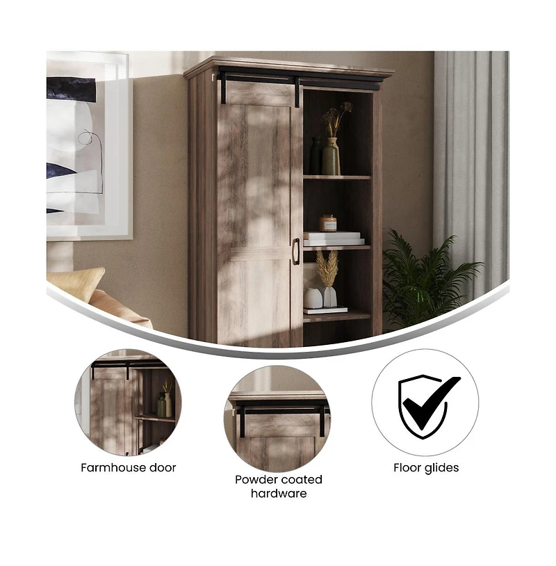 Finnoula Farmhouse Storage Cabinet, Semi-Open With Sliding Barn Door