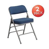 2 Pack Premium Curved Triple Braced & Hinged Fabric Upholstered Metal Folding Chair