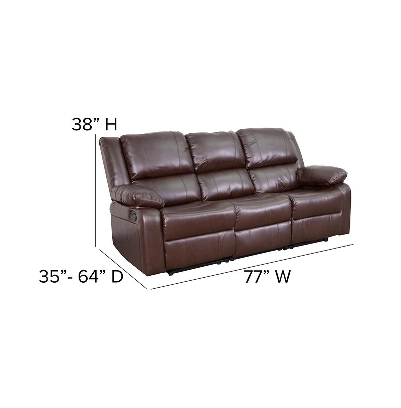 Bustle Back Leathersoft Sofa With Two Built-In Recliners
