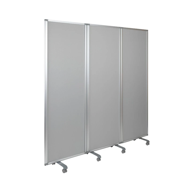 Emma+Oliver Mobile Whiteboard/Cloth 3 Section Partition With Locking Casters, 72"H X 24"W