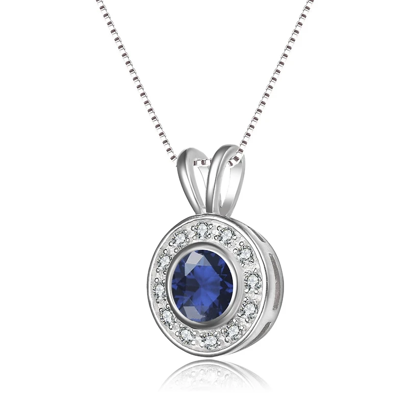 Modern Sterling Silver with Cubic Zirconia Round Bezel Pendant