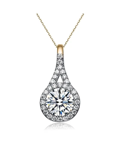 Sterling Silver with Haloed Clear Round Cubic Zirconia Solitaire a Split Bail Necklace