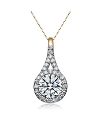 Sterling Silver with Haloed Clear Round Cubic Zirconia Solitaire a Split Bail Necklace