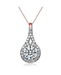 Sterling Silver with Haloed Clear Round Cubic Zirconia Solitaire a Split Bail Necklace