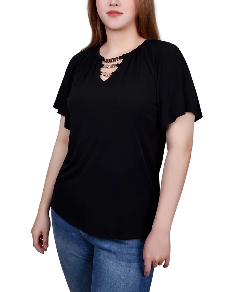 Ny Collection Raglan Sleeve Top with Chain Details