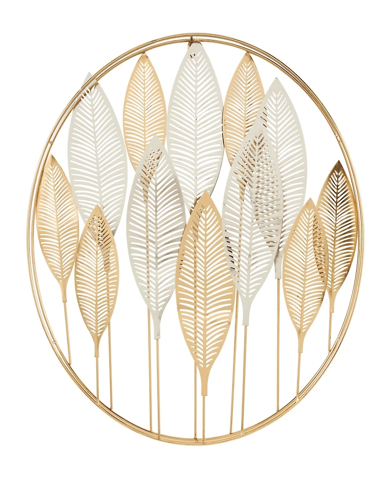 Rosemary Lane Gold Metal Leaf Metallic Wall Decor with Circular Frame and Silver Accents, 26" x 2" x 26"