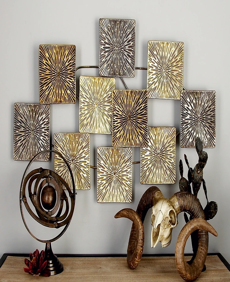 Rosemary Lane Gold Metal Sunburst Carved Overlapping Square Wall Decor, 43" x 3" x 24"
