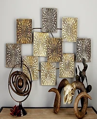 Rosemary Lane Gold Metal Sunburst Carved Overlapping Square Wall Decor, 43" x 3" x 24"