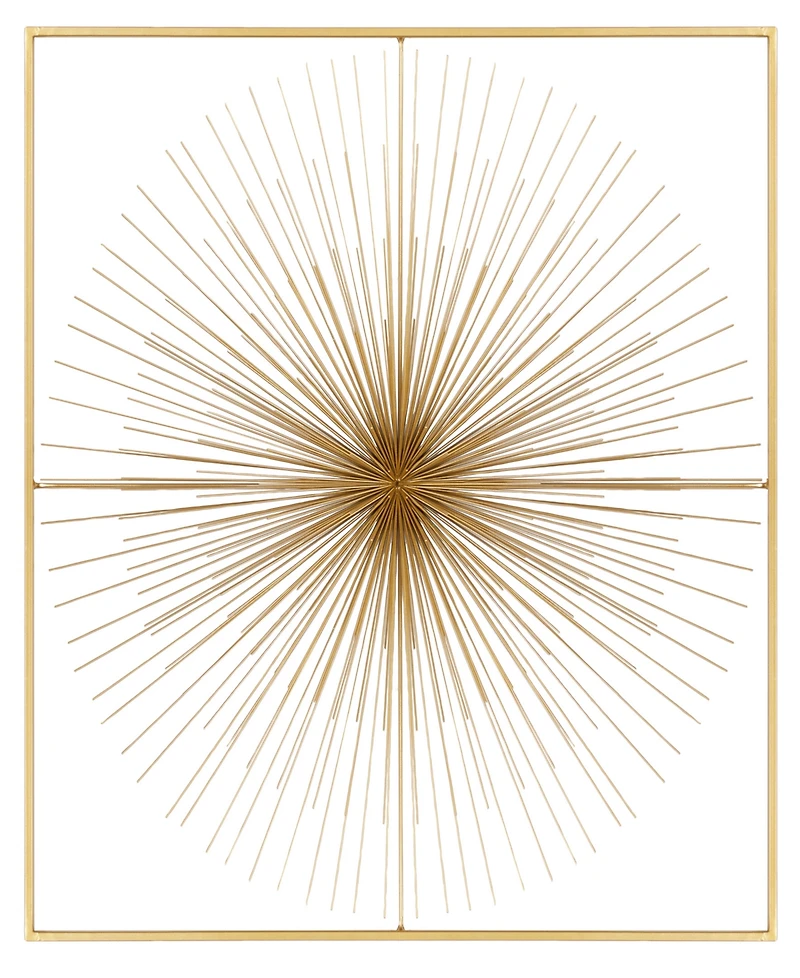 CosmoLiving by Cosmopolitan Gold Metal Starburst Large 3D Wall Decor with Square Frame, 36" x 3" x 36"