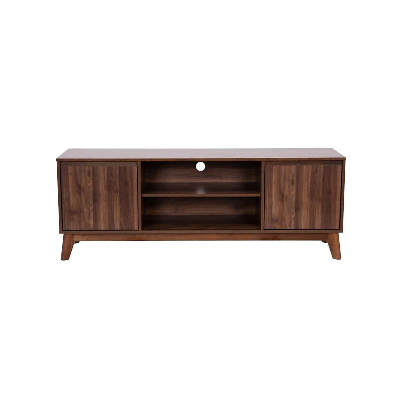 Emma+Oliver Beverly Mid-Century Modern Wooden Tv Stand With Soft Close Doors, Shelf, Cord Management Hole And Tapered Legs