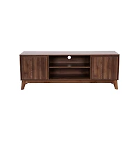 Emma+Oliver Beverly Mid-Century Modern Wooden Tv Stand With Soft Close Doors, Shelf, Cord Management Hole And Tapered Legs