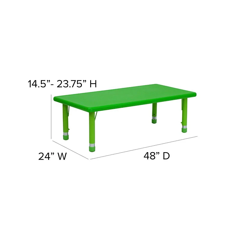 Emma+Oliver 24"W X 48"L Rectangular Plastic Height Adjustable Activity Table Set With Chairs