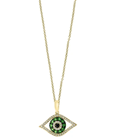 Effy Tsavorite (1/5 ct. t.w.) & Diamond (1/8 ct. t.w.) Evil Eye 18" Pendant Necklace in 14k Gold