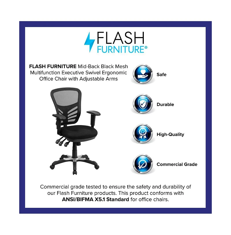 Emma+Oliver Mid-Back Mesh Multifunction Executive Swivel Ergonomic Office Chair With Adjustable Arms