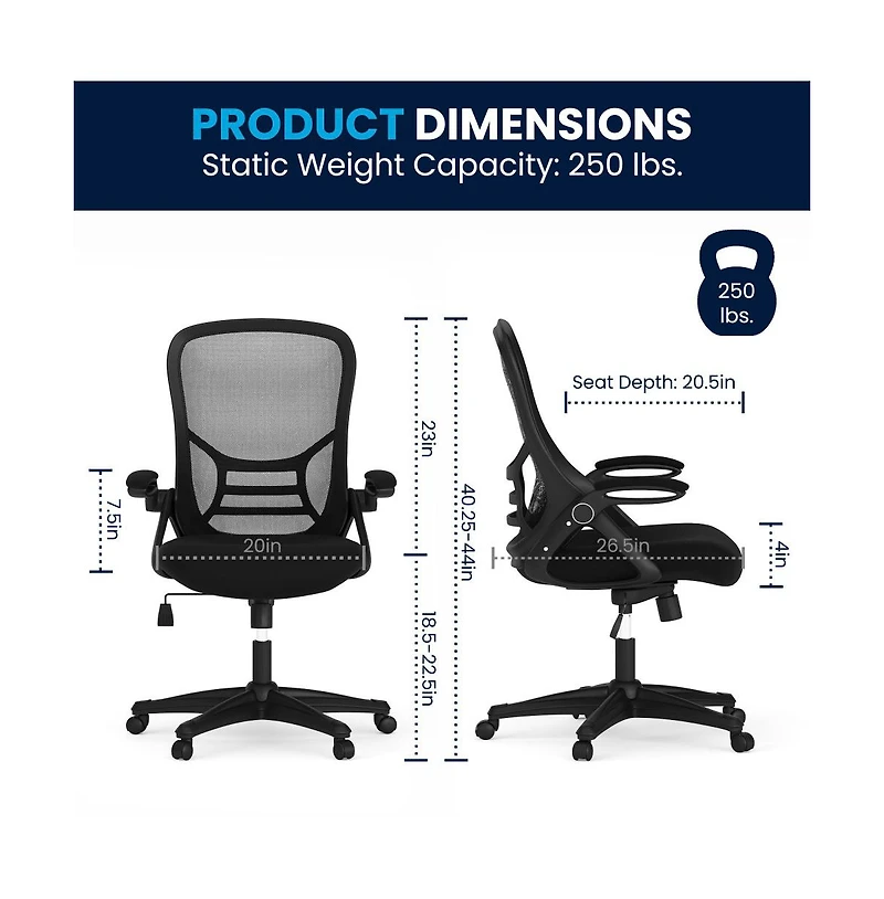 Emma+Oliver High Back Mesh Ergonomic Office Chair With Flip-Up Arms