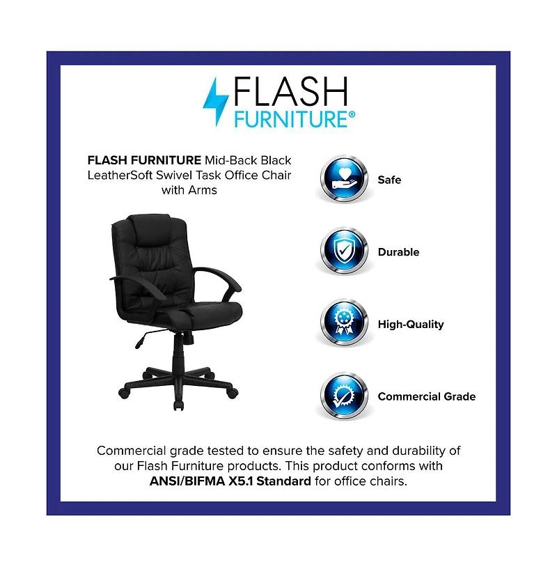 Emma+Oliver Mid-Back Leather Ripple And Accent Stitch Upholstered Swivel Task Office Chair With Arms