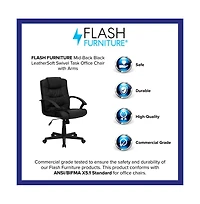 Emma+Oliver Mid-Back Leather Ripple And Accent Stitch Upholstered Swivel Task Office Chair With Arms