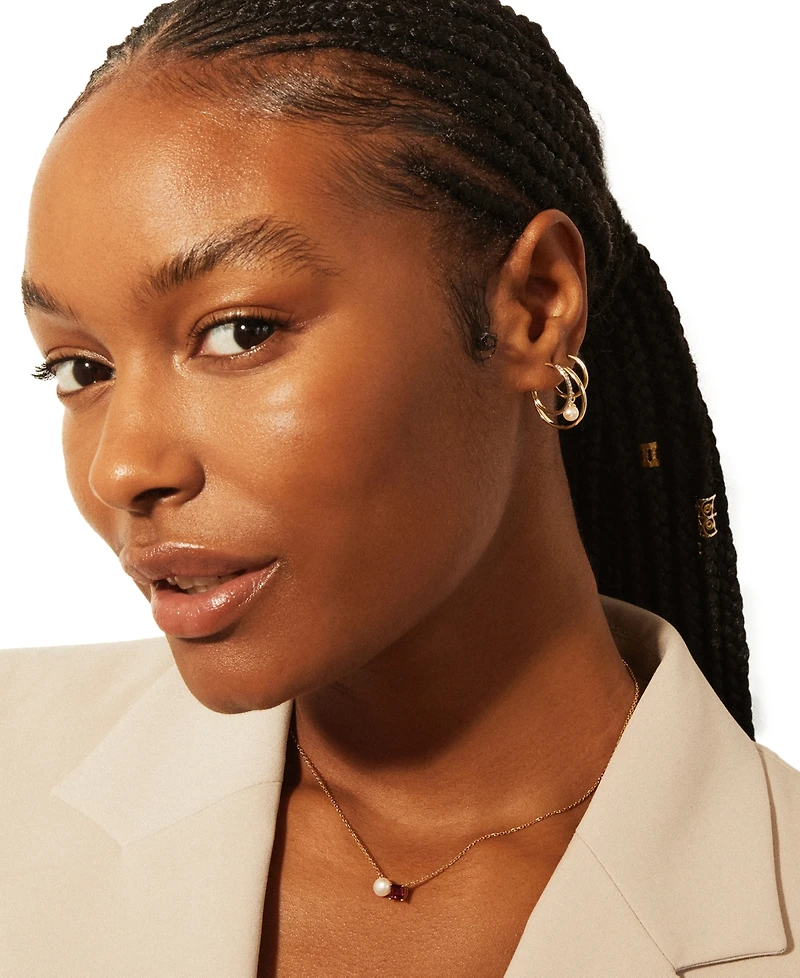 Audrey by Aurate Cultured Freshwater Pearl (5mm) & Rhodolite (5/8 ct. t.w.) Two Stone Adjustable 18" Pendant Necklace Gold Vermeil , Exclusively at