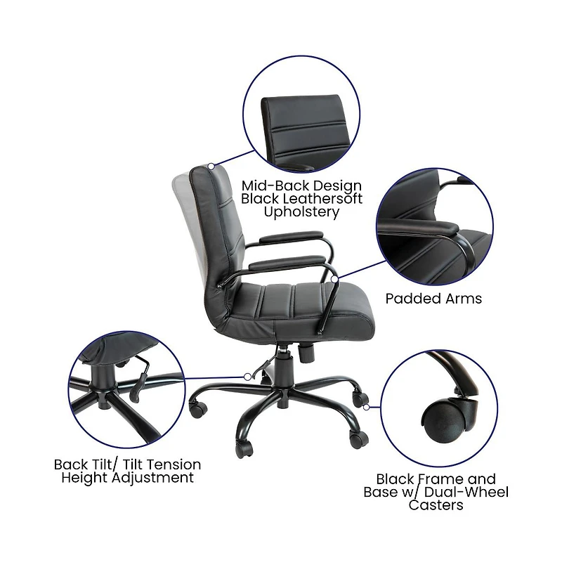 Milano Contemporary Mid-Back Home Office Chair With Padded Arms