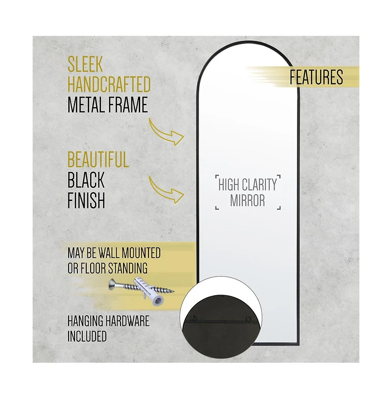 Arched Wall Mirror, Metal Framed Wall Mirror For Hallways, Entryways, Dining And Living Rooms