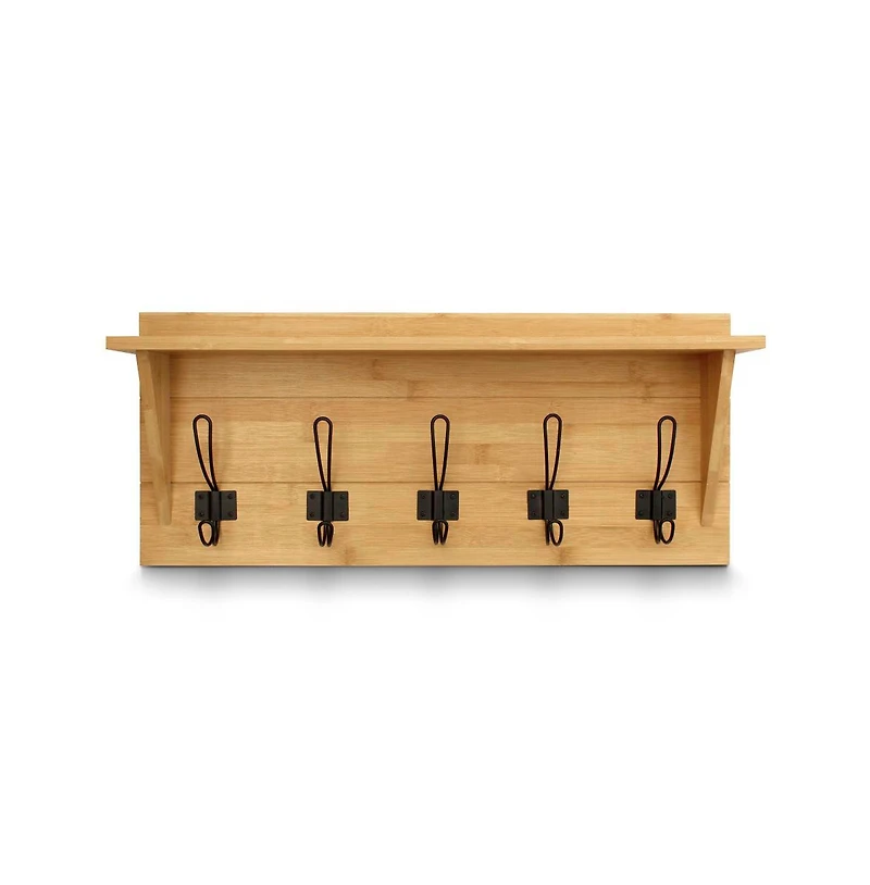 Rustic Wall Mounted Coat Rack Shelf - Wooden Country Style 24" Entryway With Hooks Solid Pine Wood For Entryway, Kitchen, Bathroom