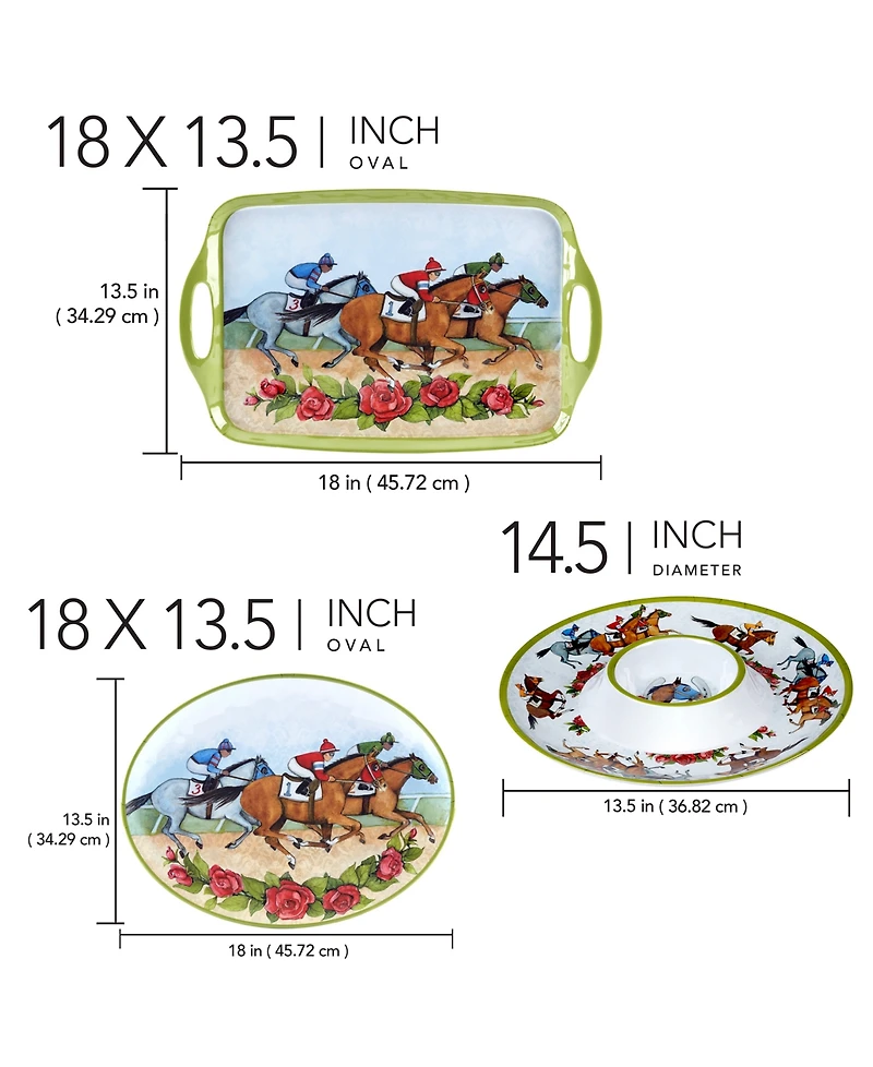 Certified International Derby Day At The Races 3 Pc Melamine Serving Set