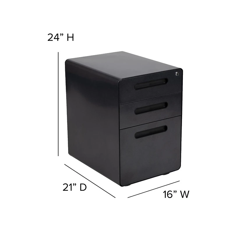 Emma+Oliver Ergonomic 3-Drawer Mobile Locking Filing Cabinet Storage Organizer