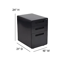 Emma+Oliver Ergonomic 3-Drawer Mobile Locking Filing Cabinet Storage Organizer