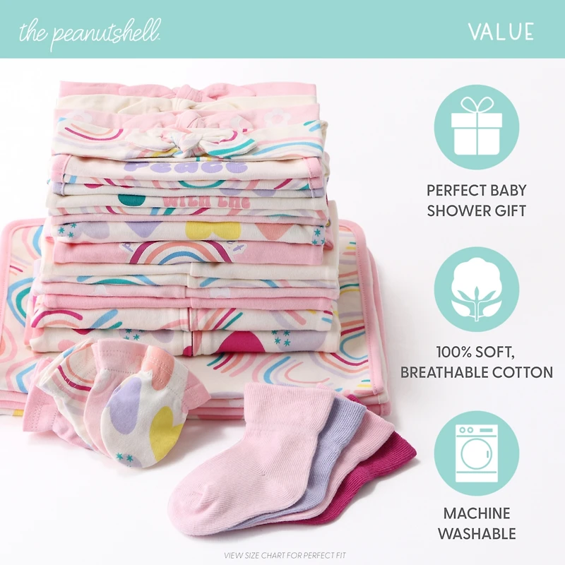 The Peanutshell Baby Girls Layette Gift Set Girls, Pretty Sweet, 30 Essential Pieces, 0-3 Months