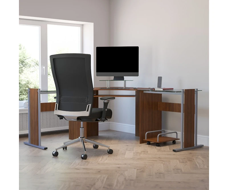 Laminate Corner Desk With Pull-Out Keyboard Tray And Cpu Cart