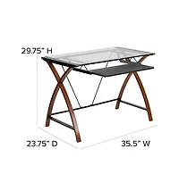 Glass Computer Desk-Pull-Out Keyboard Tray & Crisscross Frame