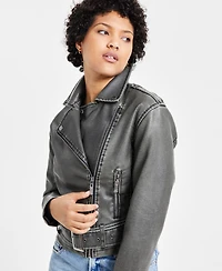 Jou Juniors' Distressed Asymmetric Moto Jacket, Created for Macy's