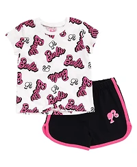 Barbie Girls French Terry T-Shirt and Active Retro Dolphin Shorts Outfit Set