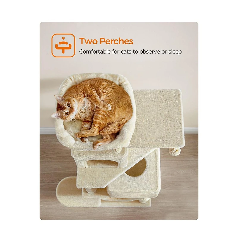 Slickblue Cat Tree Tower With Hammock, Basket, Scratching Posts, Cat Caves, Plush Perches, Cat Activity Center