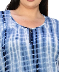 Coin 1804 Plus Tie Dye Zip Front Roll Short Sleeve Top