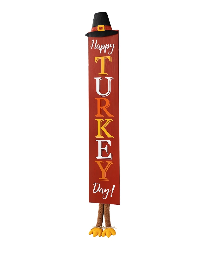 Glitzhome 58.5"H Thanksgiving Wooden "Happy Turkey Day" Porch Sign with Fabric Dangling Legs
