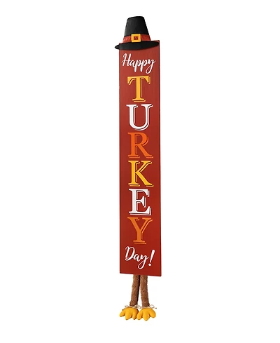 Glitzhome 58.5"H Thanksgiving Wooden "Happy Turkey Day" Porch Sign with Fabric Dangling Legs