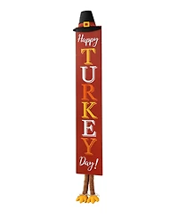 Glitzhome 58.5"H Thanksgiving Wooden "Happy Turkey Day" Porch Sign with Fabric Dangling Legs
