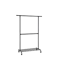 Slickblue Double Hanging Rod Metal Clothing Rack, Industrial Style Clothes Garment Rack On Wheels