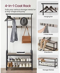 Slickblue Hall Tree With Shoe Bench For Entryway, Industrial Accent Furniture Steel Frame