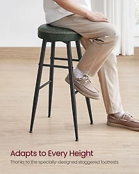 Set Of 2, Kitchen Bar Stools, Breakfast Stools, Synthetic Leather With Stitching