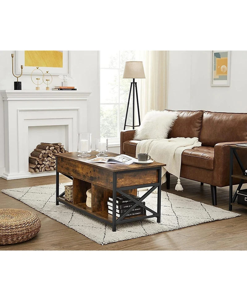 Lift-Top Industrial Coffee Table with Hidden Compartments for Small Spaces