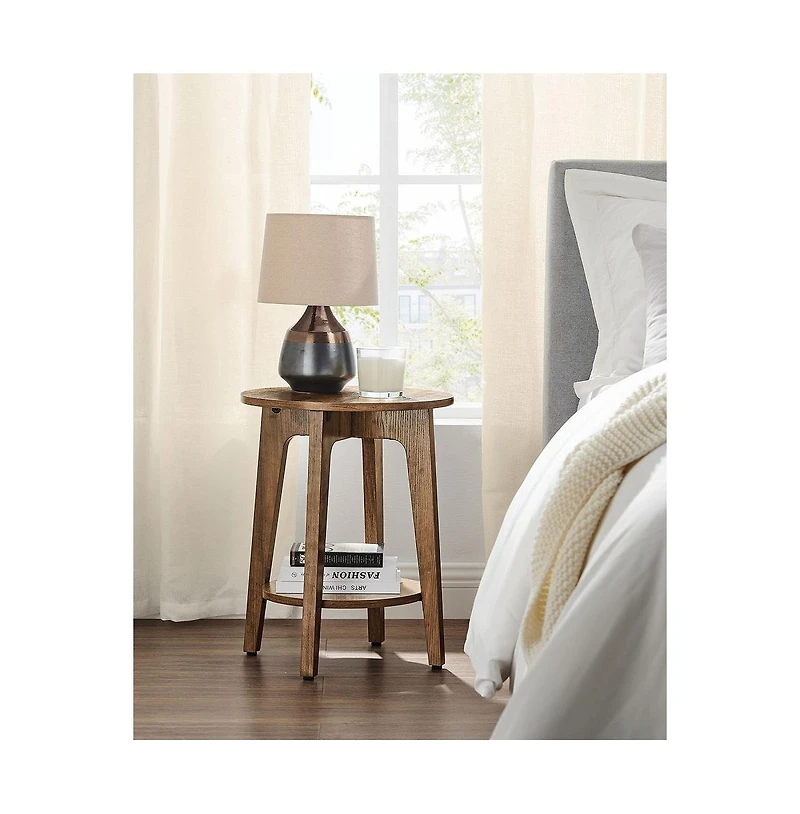 Slickblue Round End Table With Lower Shelf For Small Spaces