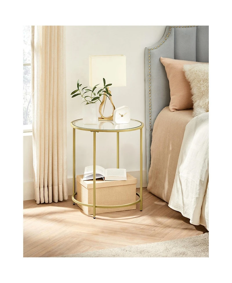 Slickblue Round Side Table, Glass End Table With Metal Frame, Small Coffee Accent Table Set of 2