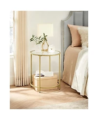 Slickblue Round Side Table, Glass End Table With Metal Frame, Small Coffee Accent Table Set of 2