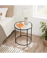 Slickblue Round Side Table, Glass End Table With Metal Frame, Small Coffee Accent Set of 2
