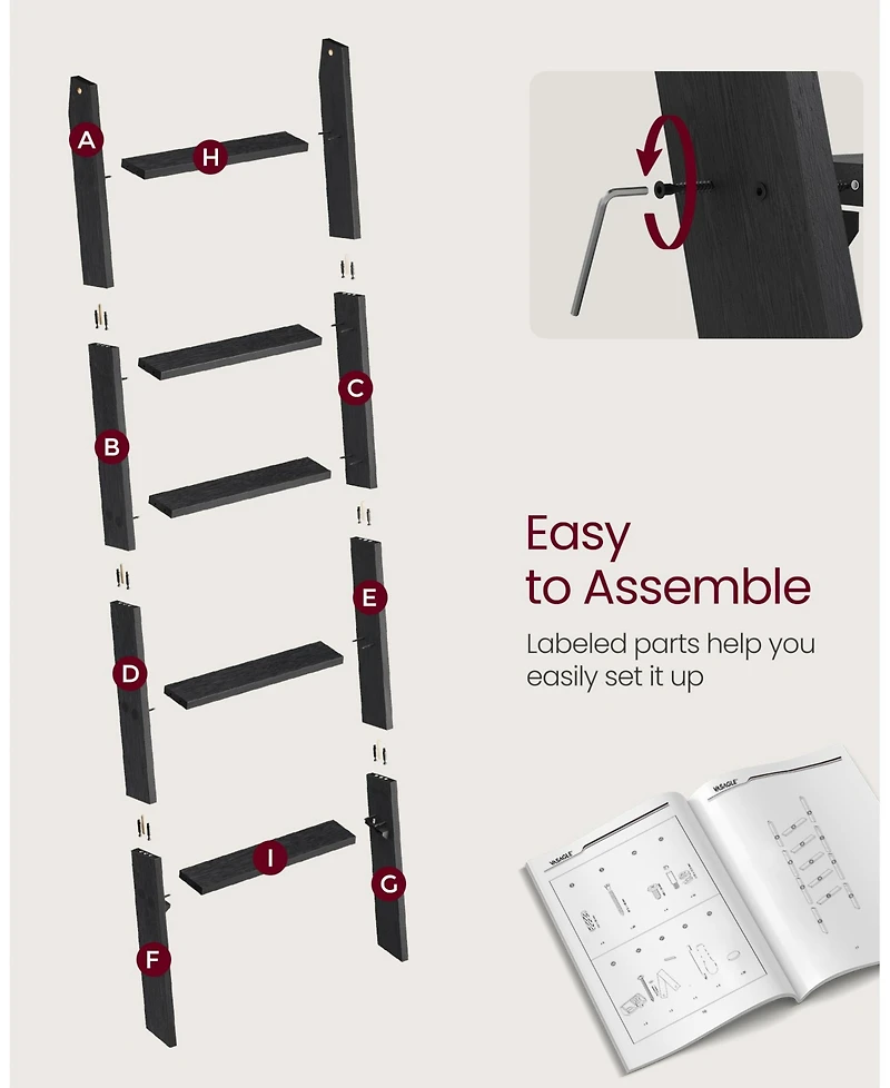 Decorative Blanket Ladder, 5-Tier Ladder Shelf, Rack for Storage and Decor