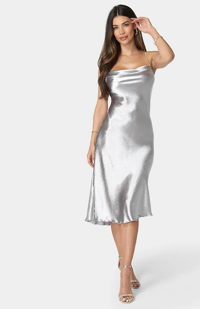 Bebe Women's Hammered Satin Rhinestone Dress